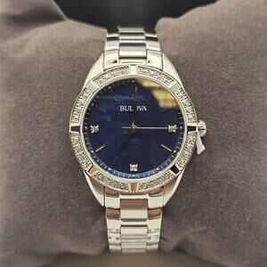 BULOVA WOMEN'S CLASSIC QUARTZ GEMMED SILVER STAINLESS STEEL WATCH 35 MM 96R243